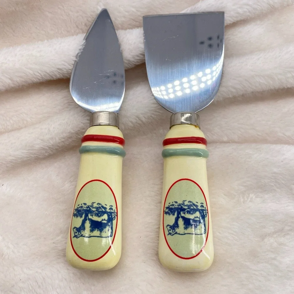 Cheese Knife Set Boston Warehouse Ceramic Cow Handle Farmhouse Set of 2
